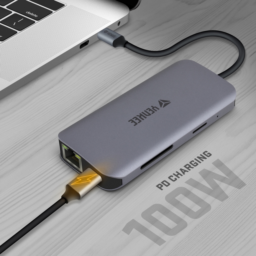 Yenkee - Moniporttinen sovitin 8in1 USB Type C