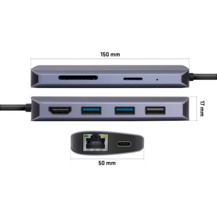 Yenkee - Moniporttinen sovitin 8in1 USB Type C