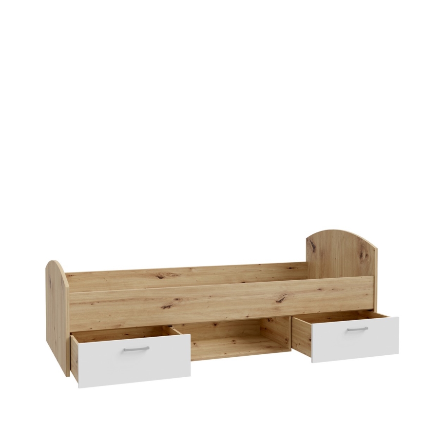 Yhden hengen sänky säilytystilalla URO 90x200 cm artisan-tammi/valkoinen