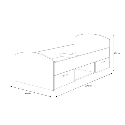 Yhden hengen sänky säilytystilalla URO 90x200 cm artisan-tammi/valkoinen