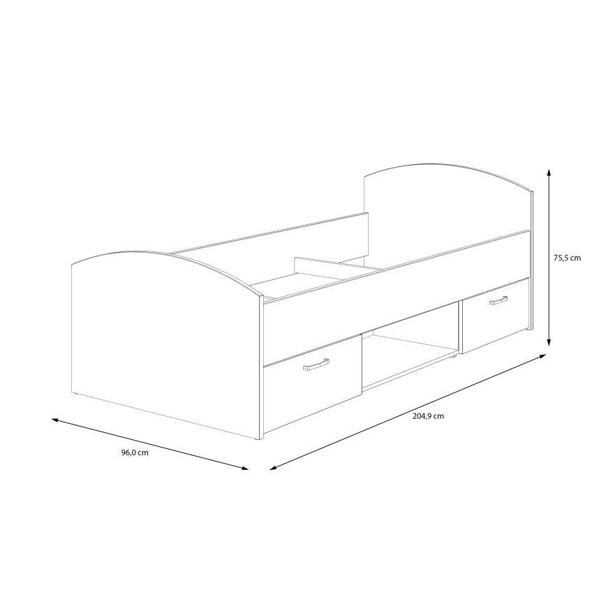 Yhden hengen sänky säilytystilalla URO 90x200 cm artisan-tammi/valkoinen