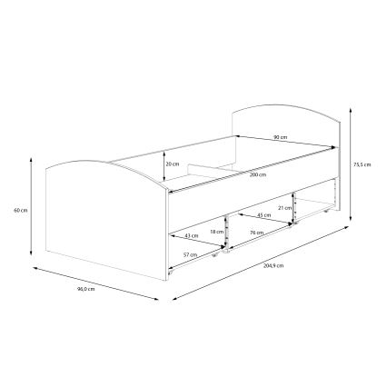 Yhden hengen sänky säilytystilalla URO 90x200 cm artisan-tammi/valkoinen
