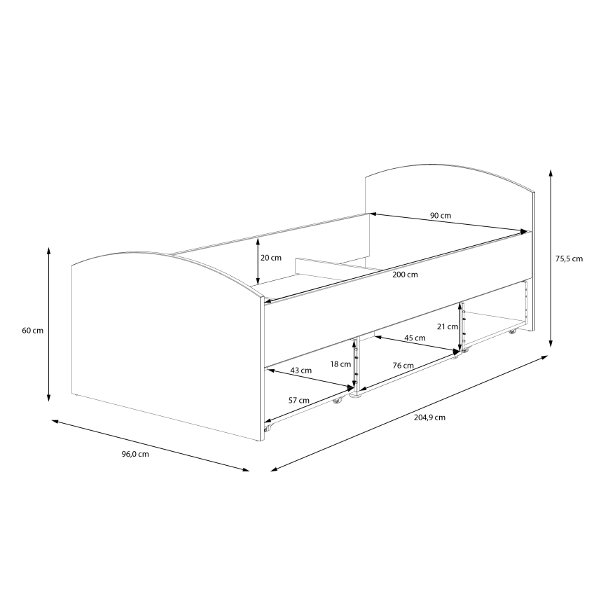 Yhden hengen sänky säilytystilalla URO 90x200 cm artisan-tammi/valkoinen