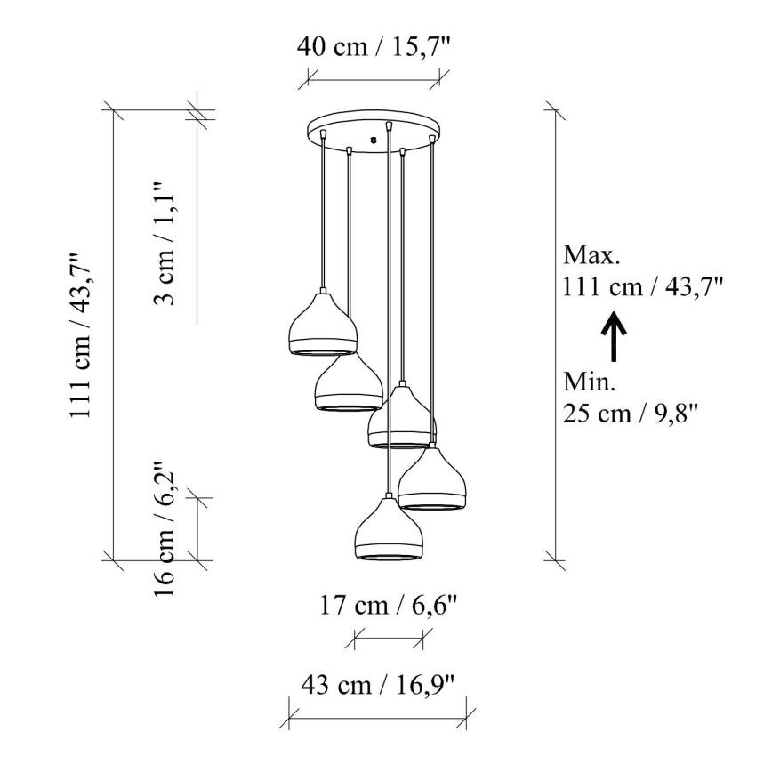 YILDO-riippuvalaisin, 5xE27/40W/230V, musta/kultainen