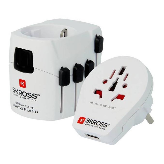 Yleismatkasovitin koko maailmalle 230V + USB-portti