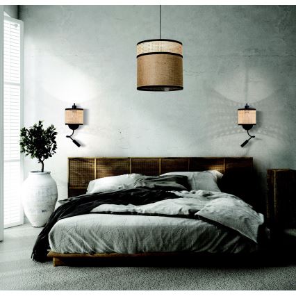 Zambelis 20355 - LED-seinävalaisin 1xE27/40W + LED/3W/230V rottinki