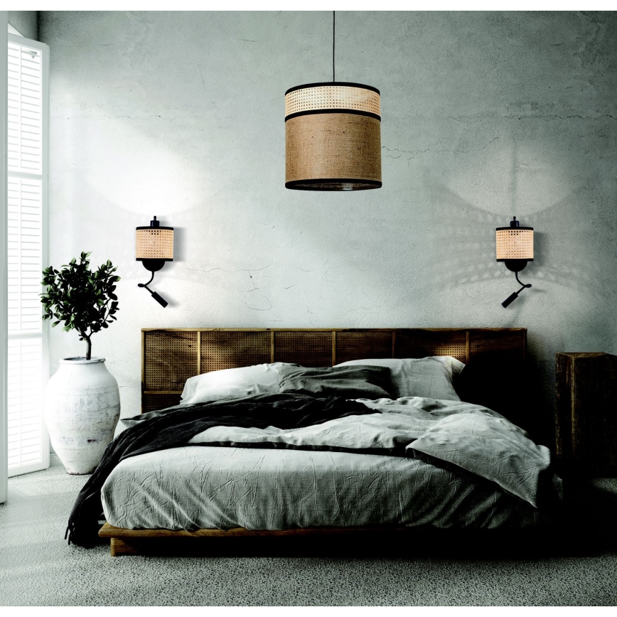 Zambelis 20355 - LED-seinävalaisin 1xE27/40W + LED/3W/230V rottinki