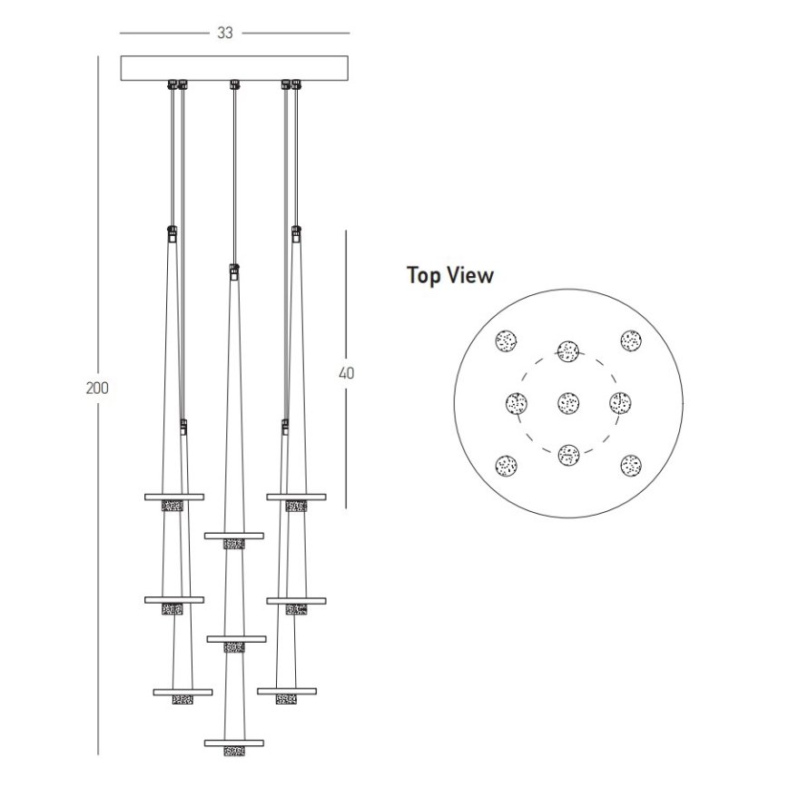 Zambelis 22113 - Himmennettävä LED-kattokruunu johdossa 9xLED/3W/230V CRI90 musta