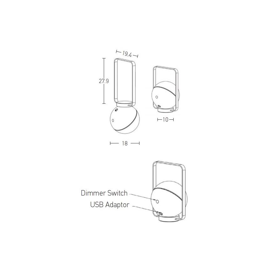 Zambelis E233 - Himmennettävä LED-ulkolamppu LED/1,5W/5V IP44 musta