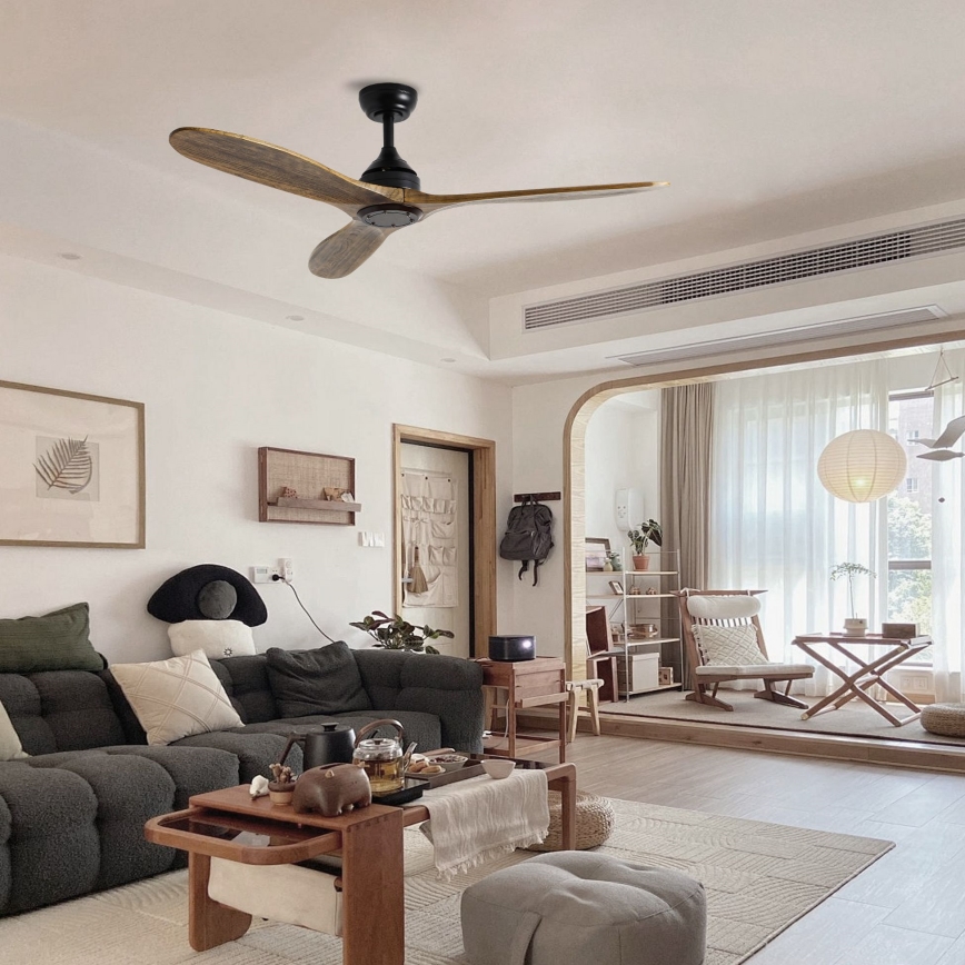 ZEVENTI - Kattotuuletin LAURIA Wi-Fi Tuya musta/tammi + kaukosäädin