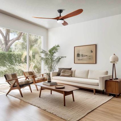 ZEVENTI - GINOSA LED-kattotuuletin LED/18W/230V 3000/4000/6000K Wi-Fi Tuya musta/tammi + kaukosäädin