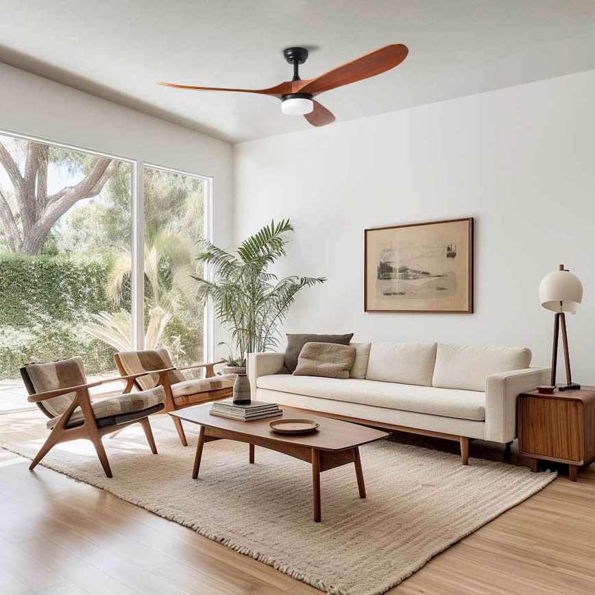 ZEVENTI - GINOSA LED-kattotuuletin LED/18W/230V 3000/4000/6000K Wi-Fi Tuya musta/tammi + kaukosäädin