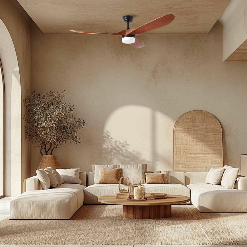 ZEVENTI - GINOSA LED-kattotuuletin LED/18W/230V 3000/4000/6000K Wi-Fi Tuya musta/tammi + kaukosäädin