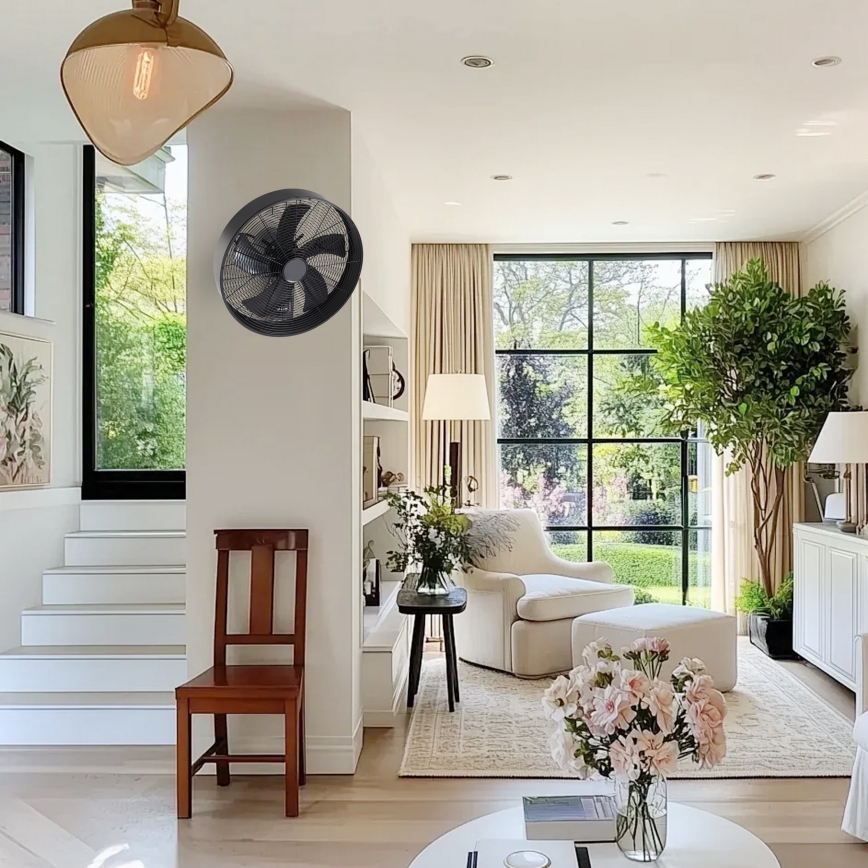 ZEVENTI - Seinäkiinnitteinen tuuletin FANNY 50W/230V, halkaisija 45 cm, musta + kaukosäädin