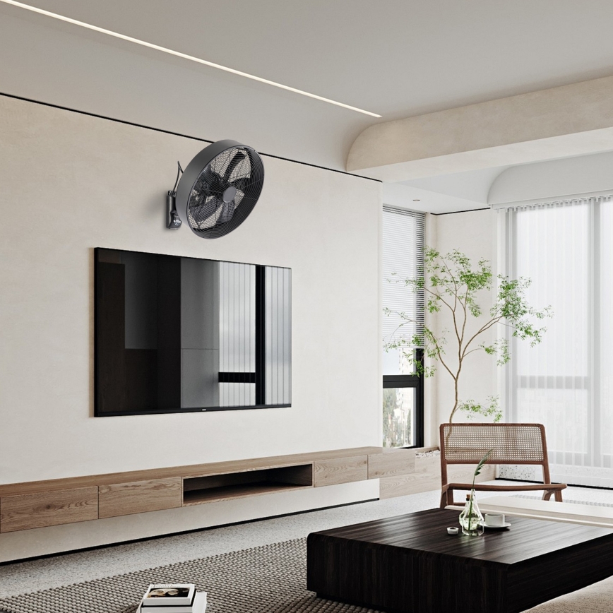 ZEVENTI - Seinäkiinnitteinen tuuletin FANNY 50W/230V, halkaisija 45 cm, musta + kaukosäädin