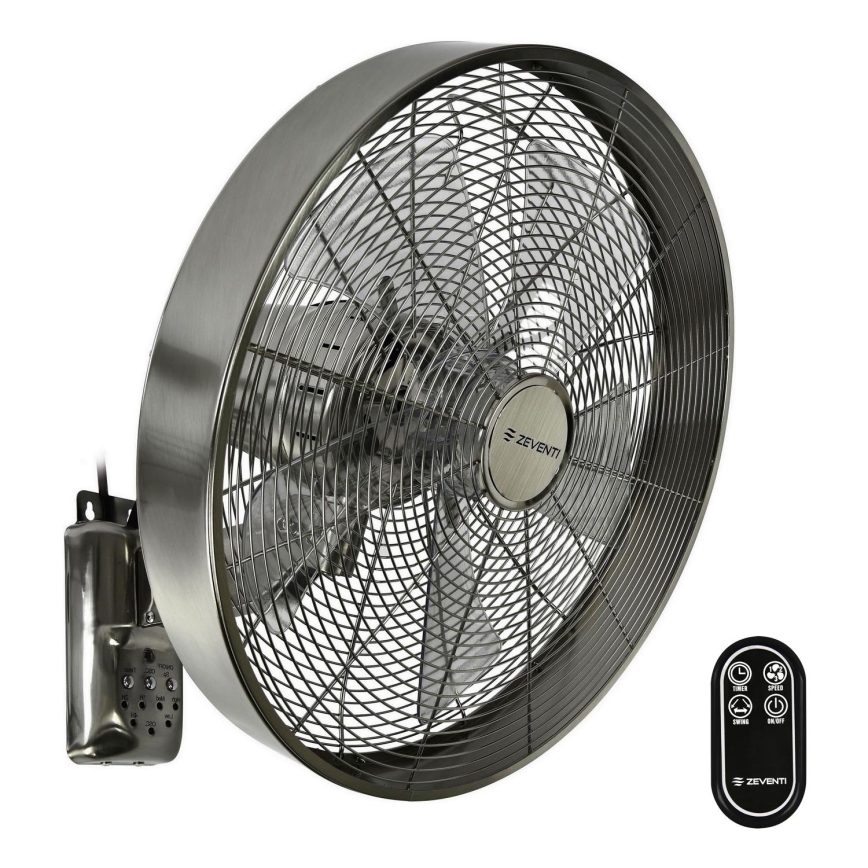 ZEVENTI - Seinätuuletin FREEZE 50W/230V halkaisija 40 cm mattakromi + kauko-ohjaus