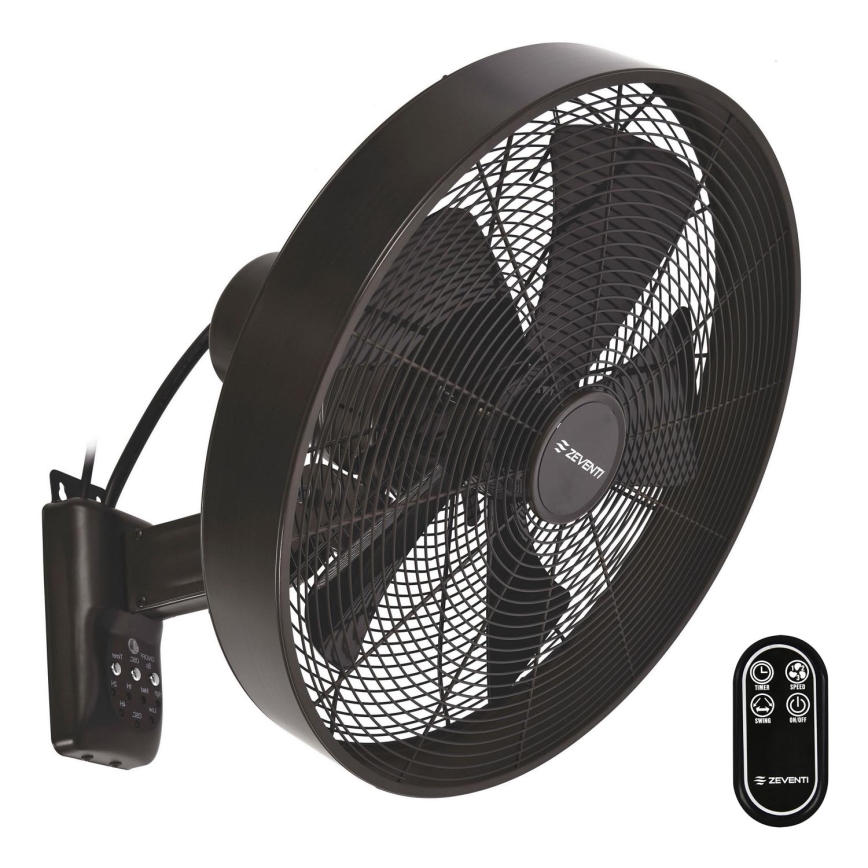 ZEVENTI - Seinätuuletin FREEZE 50W/230V halkaisija 40 cm musta/ruskea + kauko-ohjaus