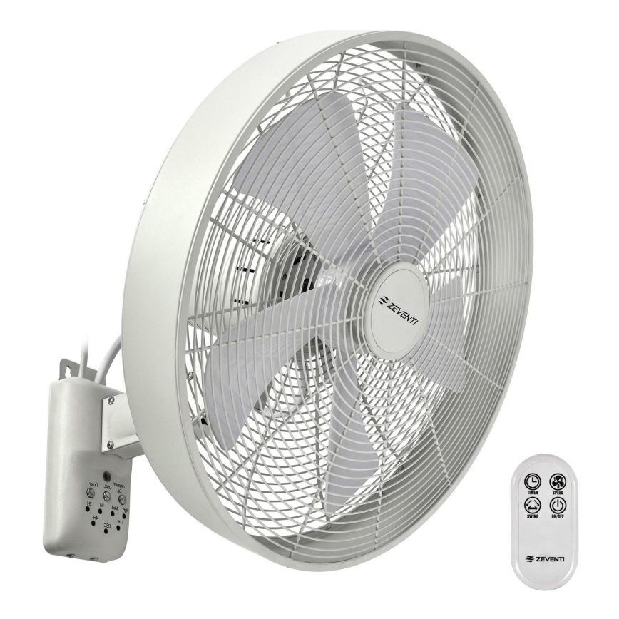 ZEVENTI - Seinätuuletin FREEZE 50W/230V halkaisija 40 cm valkoinen + kauko-ohjaus