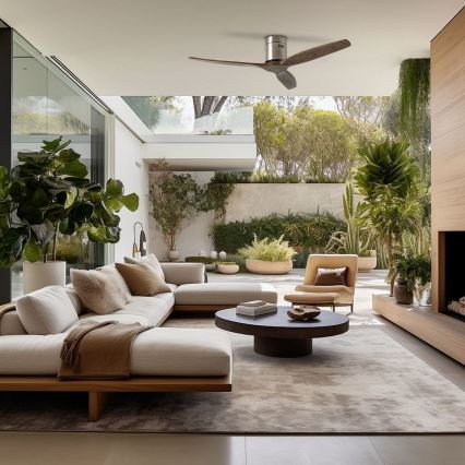 ZEVENTI - Kattotuuletin SPELLO Wi-Fi Tuya mattakromi/tammi + kaukosäädin