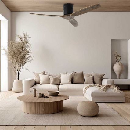 ZEVENTI - SPELLO-kattotuuletin, Tuya Wi-Fi, musta/tammi + kaukosäädin