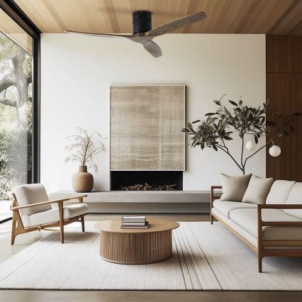 ZEVENTI - SPELLO-kattotuuletin, Tuya Wi-Fi, musta/tammi + kaukosäädin