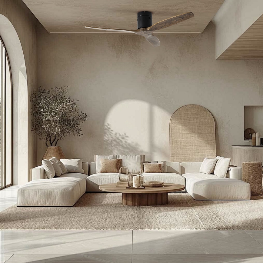 ZEVENTI - SPELLO-kattotuuletin, Tuya Wi-Fi, musta/tammi + kaukosäädin