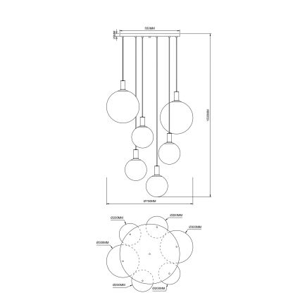 Zuma Line - Riippuvalaisin kaapeliripustuksella, 6xE27/25W/230V, halkaisija 75 cm, kultainen/musta