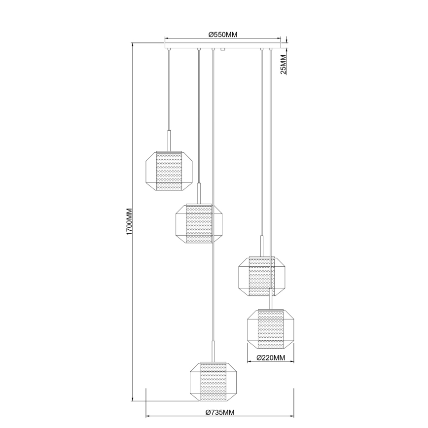 Zuma Line - Riippuvalaisin kaapelilla 5xE27/25W/230V, halkaisija 73 cm, kultainen/musta