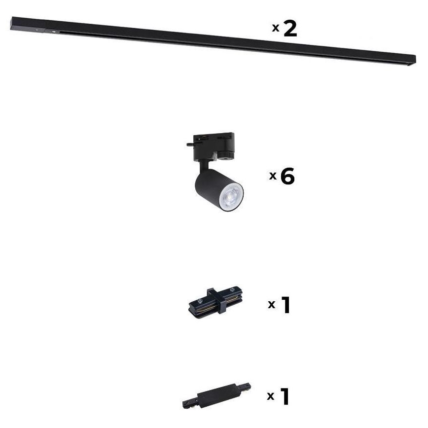 Zuma Line - Kohdevalo kiskojärjestelmään 6xGU10/10W/230V musta + kiskotarvikkeet