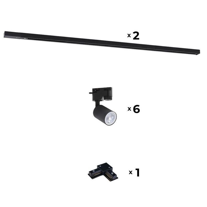 Zuma Line - Kohdevalo kiskojärjestelmään 6xGU10/10W/230V musta + kiskotarvikkeet