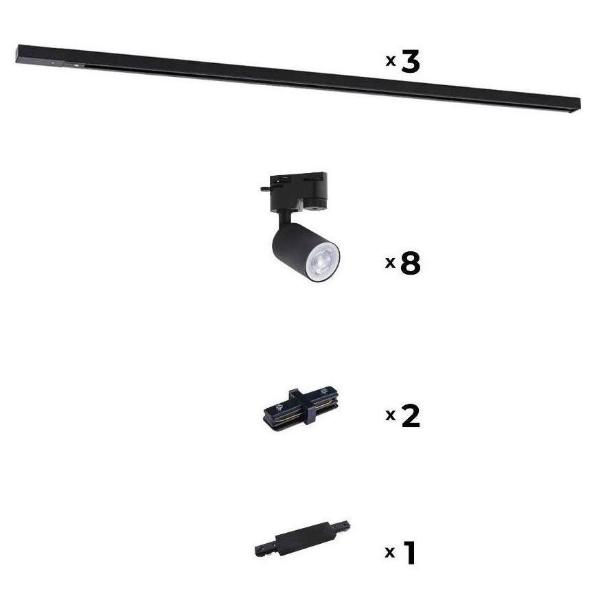Zuma Line - Kohdevalo kiskojärjestelmään 8xGU10/10W/230V musta + kiskotarvikkeet