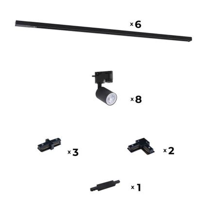 Zuma Line - Kohdevalo kiskojärjestelmään 8xGU10/10W/230V musta + kiskotarvikkeet