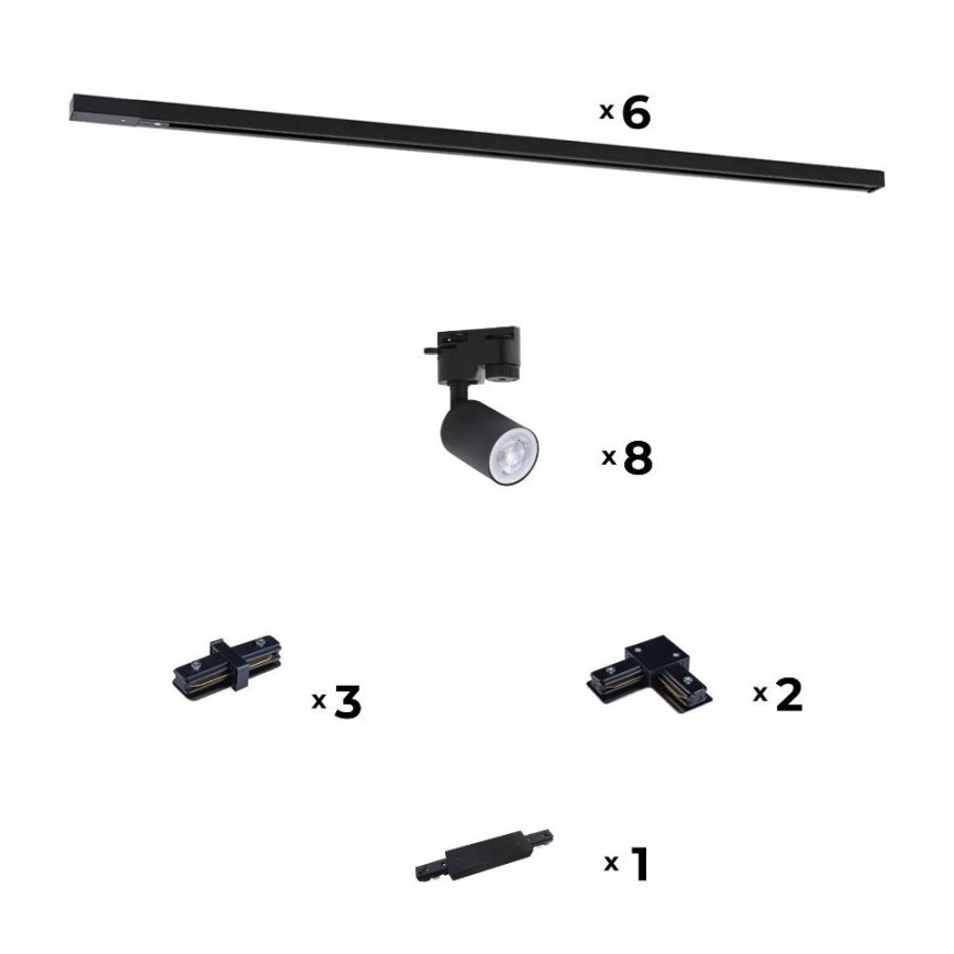 Zuma Line - Kohdevalo kiskojärjestelmään 8xGU10/10W/230V musta + kiskotarvikkeet