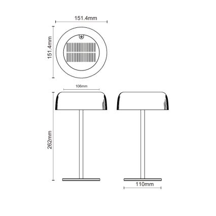 Zuma Line - LED Himmennettävä aurinko ladattava pöytävalaisin LED/2,5W/2000 mAh IP44 musta