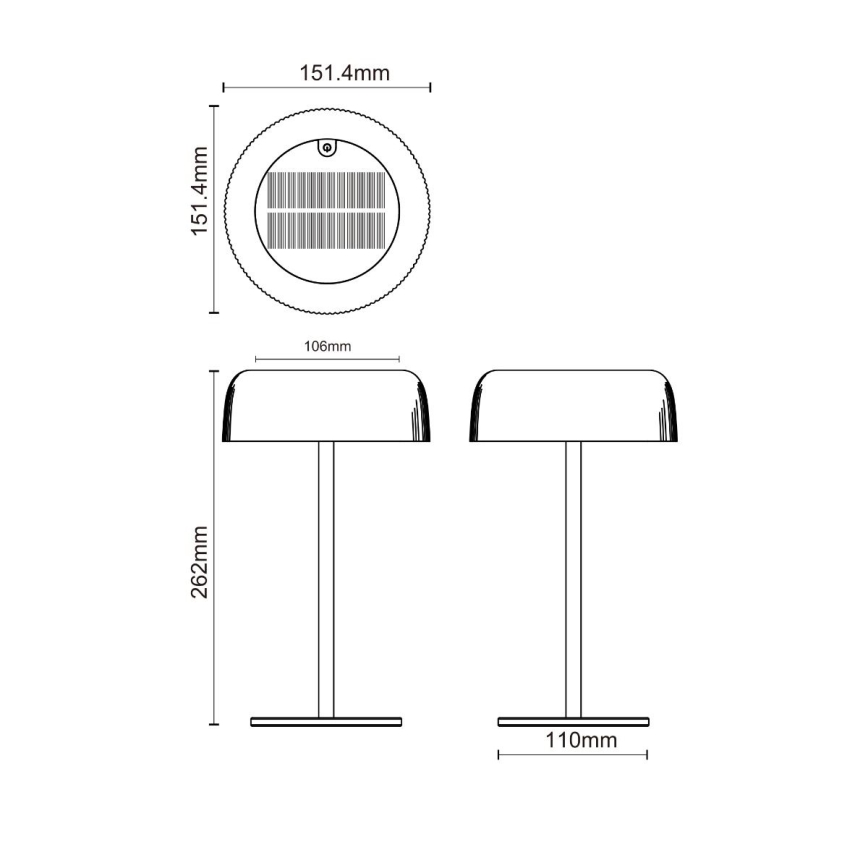 Zuma Line - LED Himmennettävä aurinko ladattava pöytävalaisin LED/2,5W/2000 mAh IP44 musta