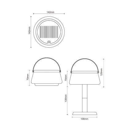 Zuma Line - LED Himmennettävä aurinko ladattava pöytävalaisin LED/2,2W/2000 mAh IP44 musta