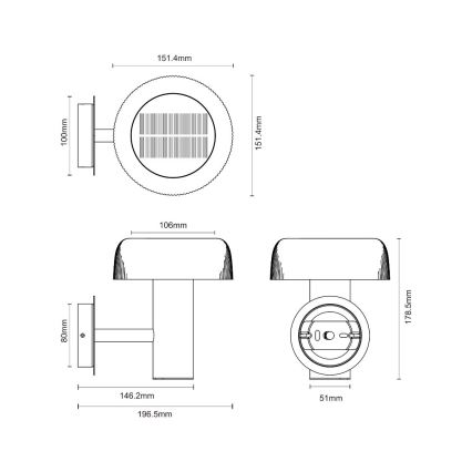 Zuma Line - LED aurinko seinä lamppu LED/2,5W/2000 mAh IP44 musta