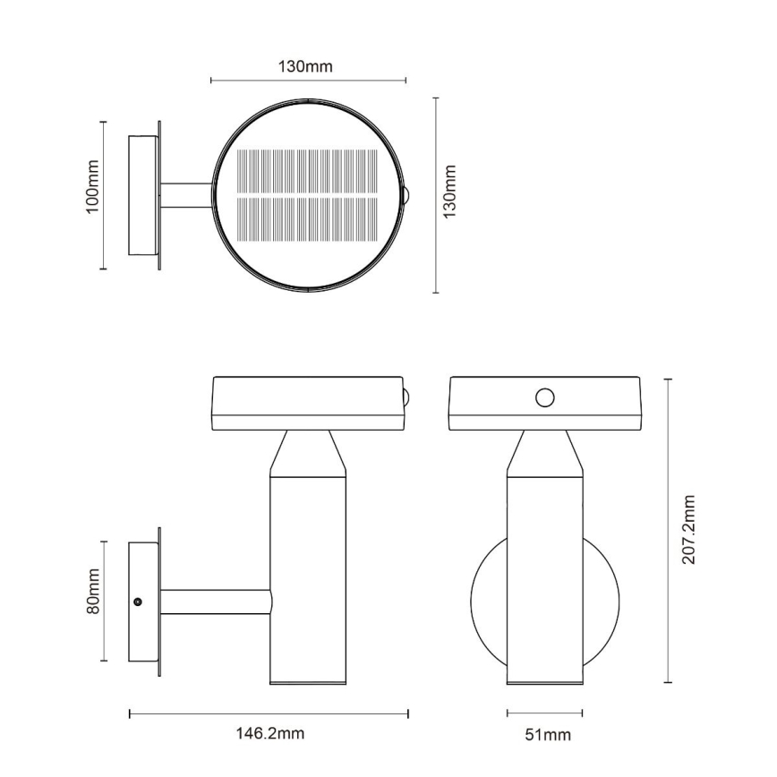Zuma Line - LED Solar seinä lamppu liike- ja hämärätunnistimella LED/4,5W/2000 mAh IP44 musta